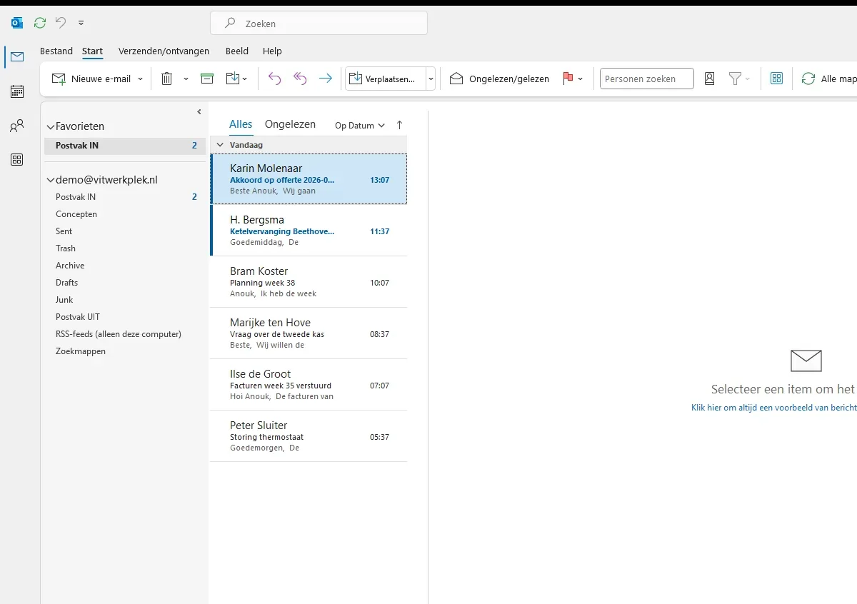 Outlook gekoppeld aan de VIT Werkplek